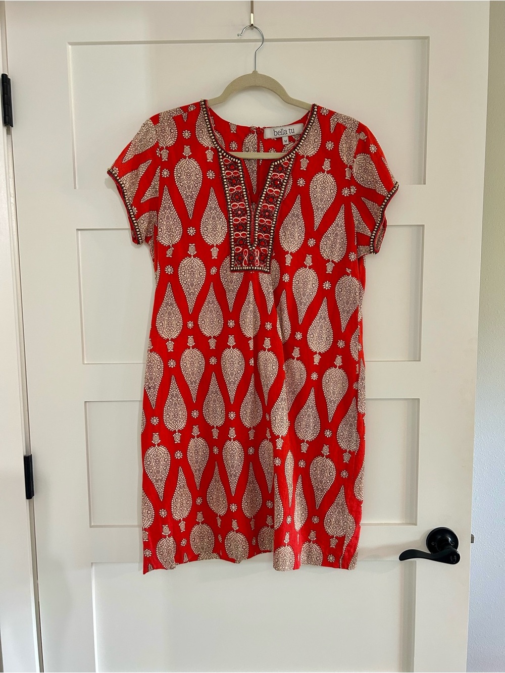 Bella Tunic Mini Dress in Red Print size M